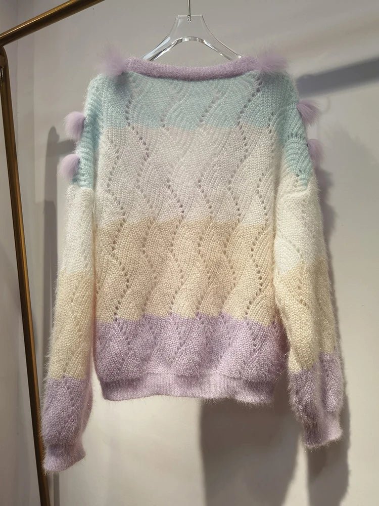 Purple Fox Fur Knit Sweater - Kelly Obi New York