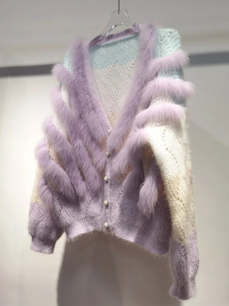 Purple Fox Fur Knit Sweater - Kelly Obi New York