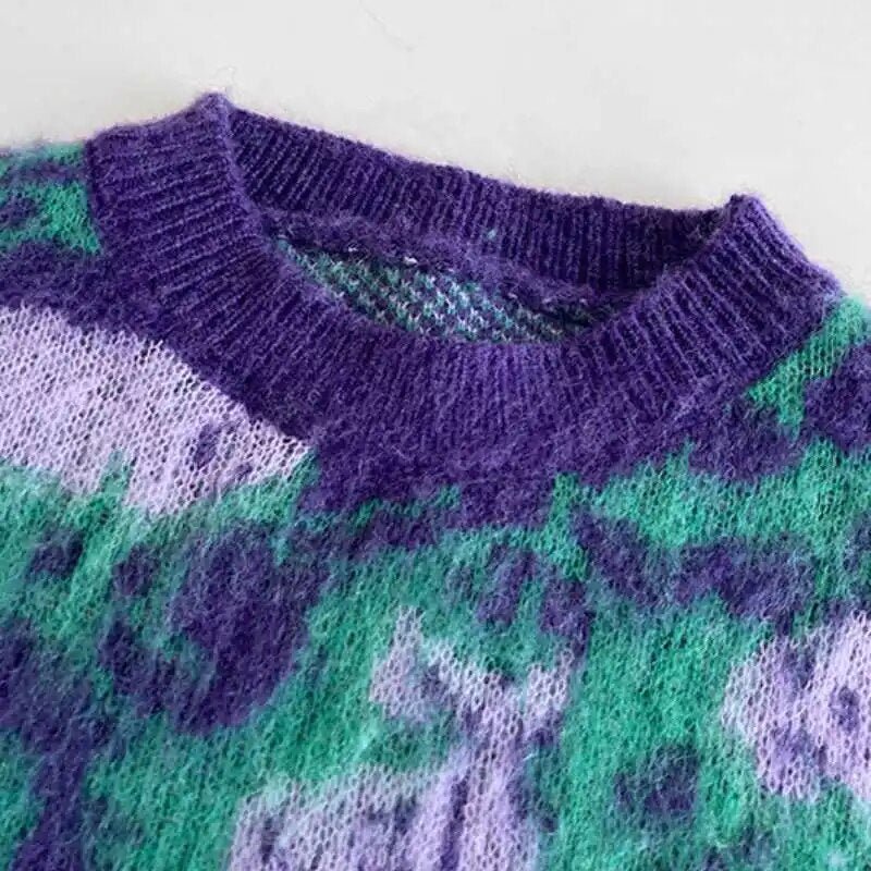 Purple Roses Oversized Knit Sweater - Kelly Obi New York