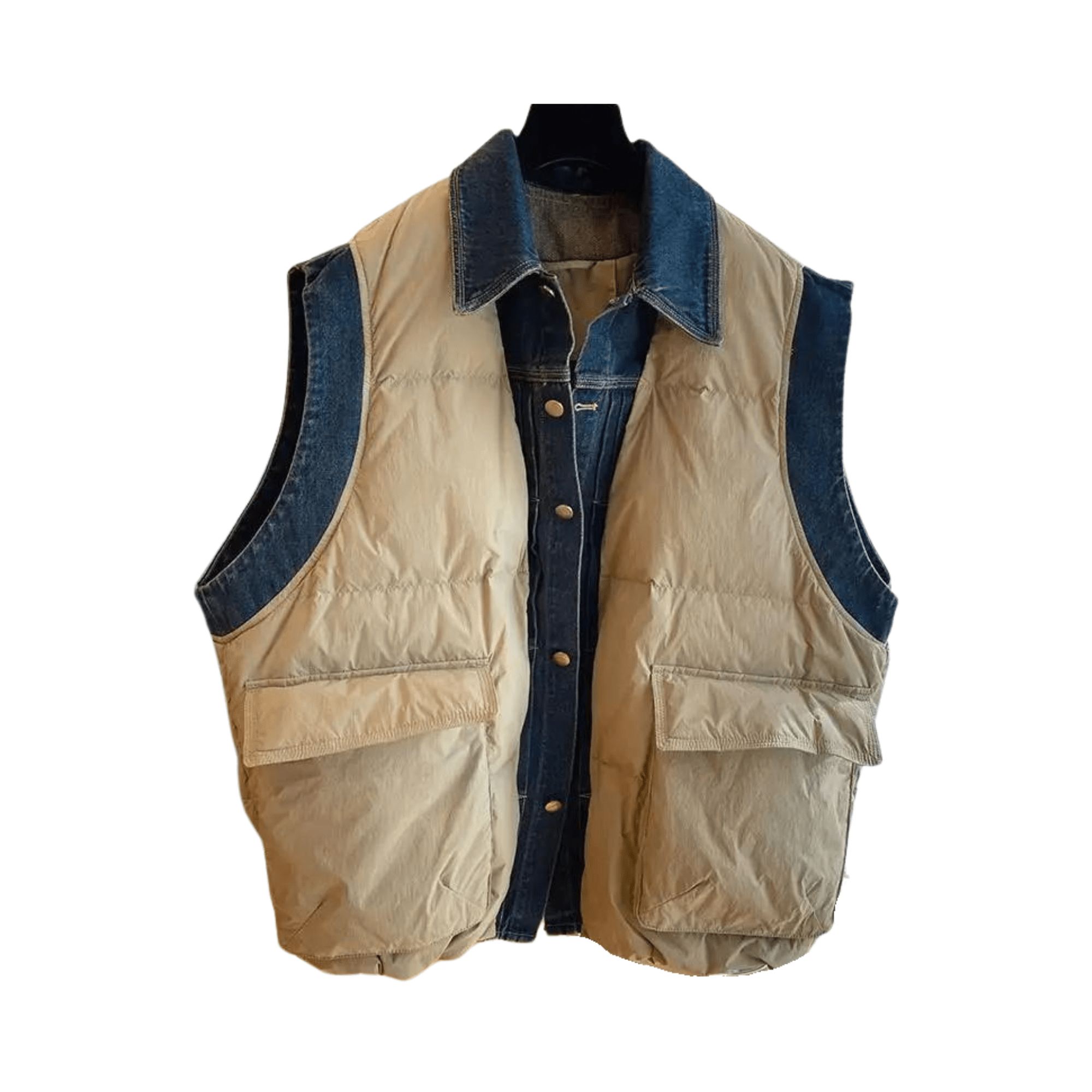 Quilted Button-Down Denim Spliced Vest - Kelly Obi New York