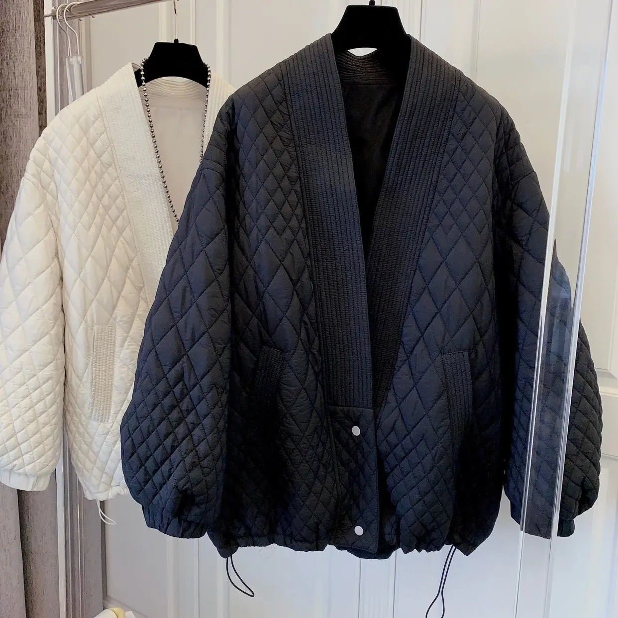 Quilted Sash Lapel Drawstring Jacket - Kelly Obi New York