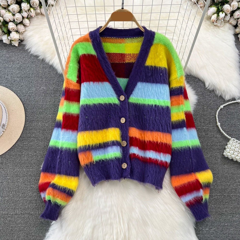 Rainbow Stripes Knit Sweater + Skirt Set - Kelly Obi New York