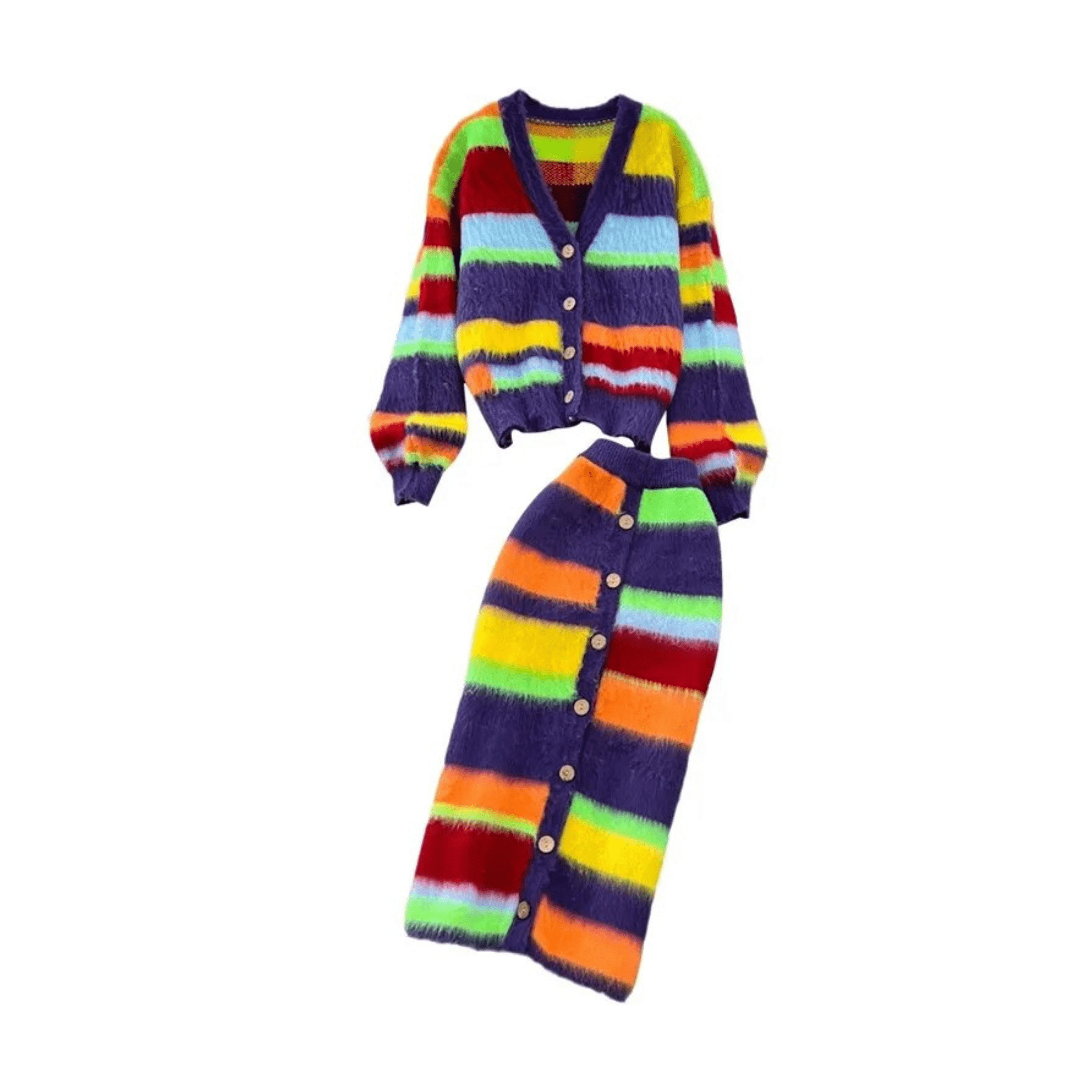 Rainbow Stripes Knit Sweater + Skirt Set - Kelly Obi New York