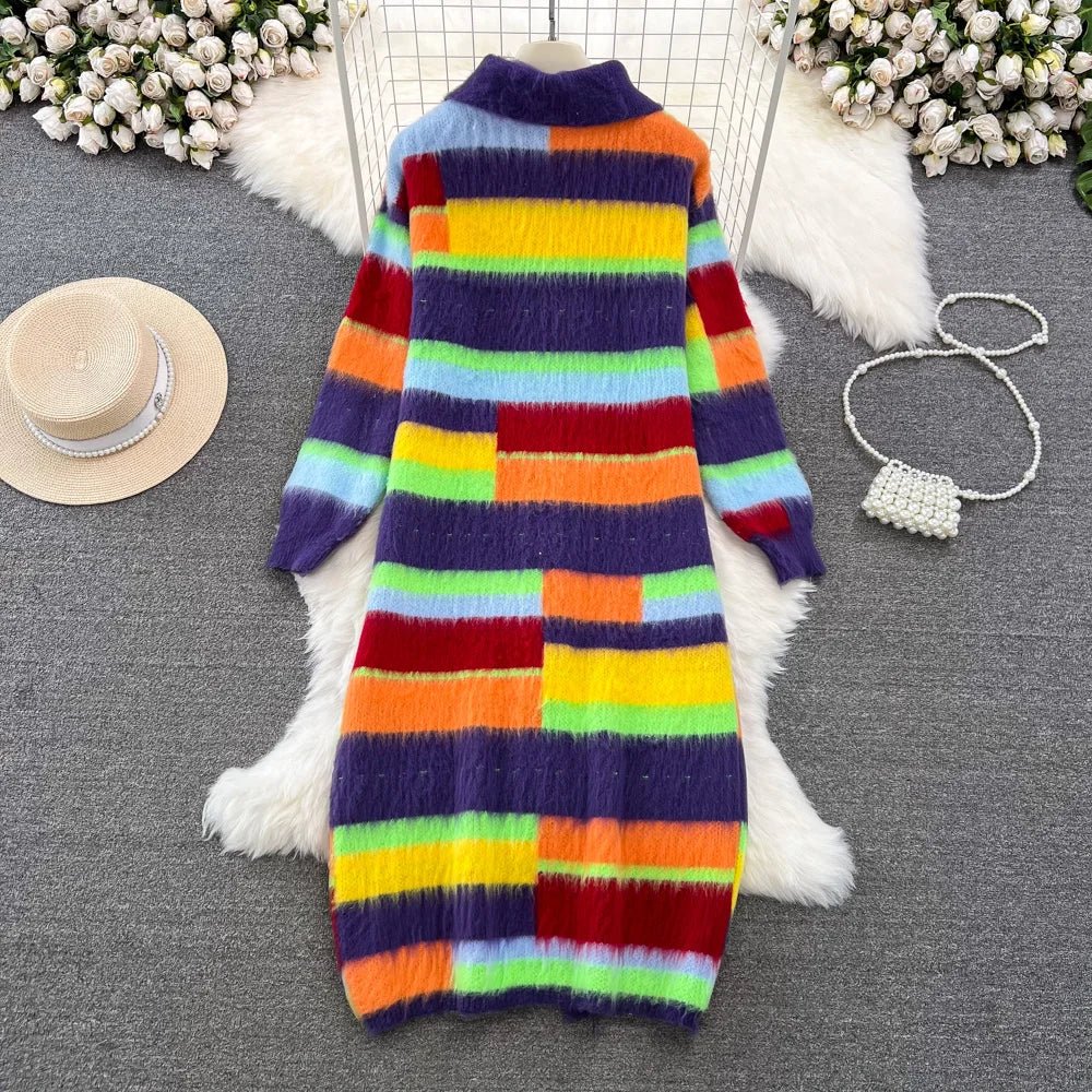 Rainbow Stripes Long Knitted Dress - Kelly Obi New York