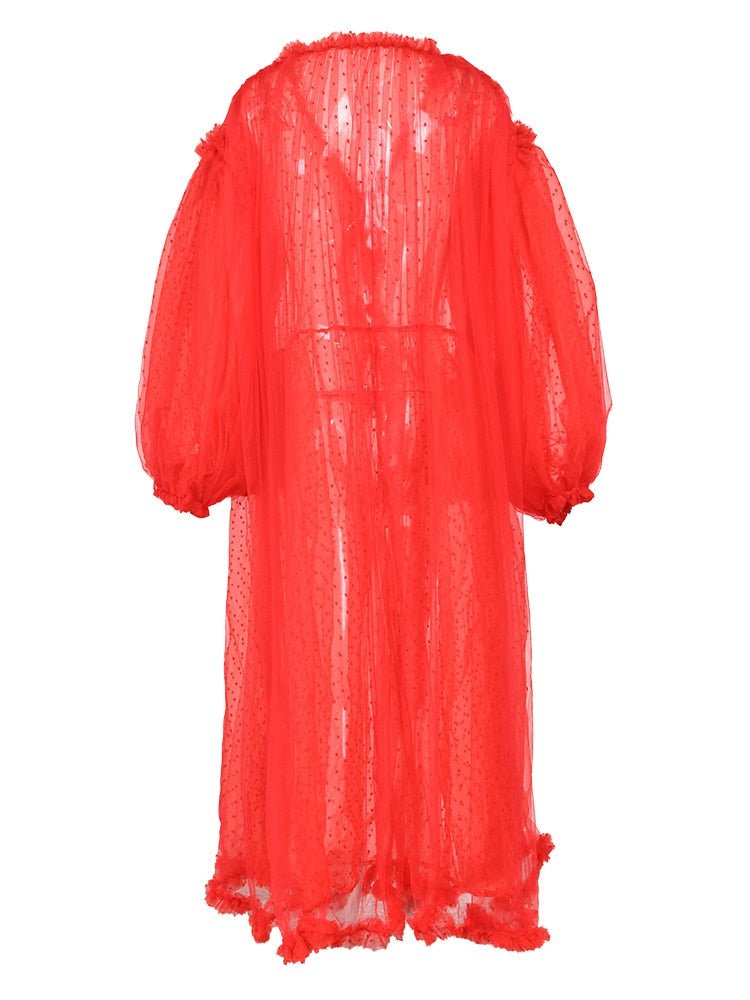 Red Dots Loose-Fit Mesh Duster - Kelly Obi New York