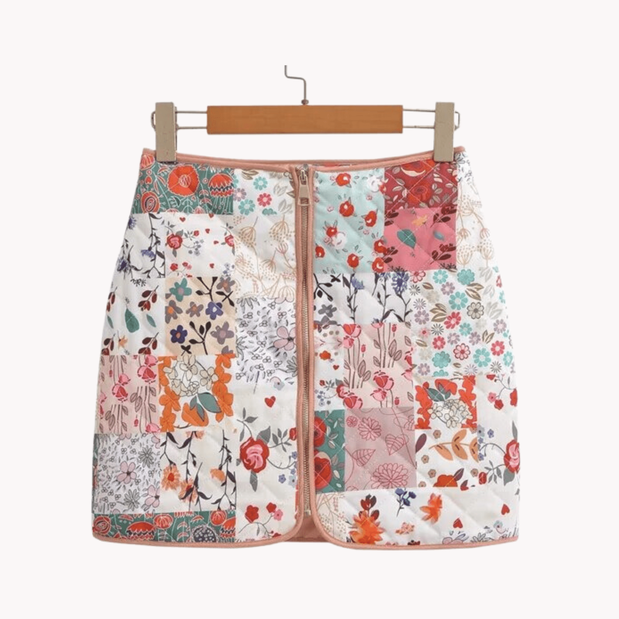 Retro Floral Zip-Up Quilted Skirt - Kelly Obi New York