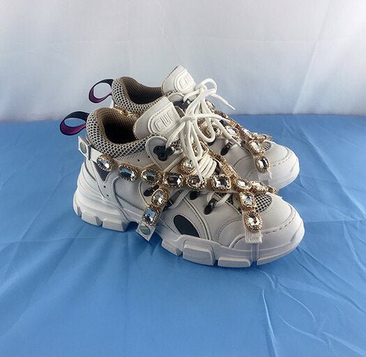 Rhinestone Leather Sneakers - Kelly Obi New York