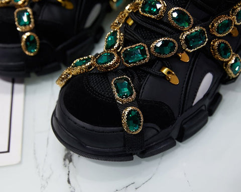 Rhinestone Leather Sneakers - Kelly Obi New York
