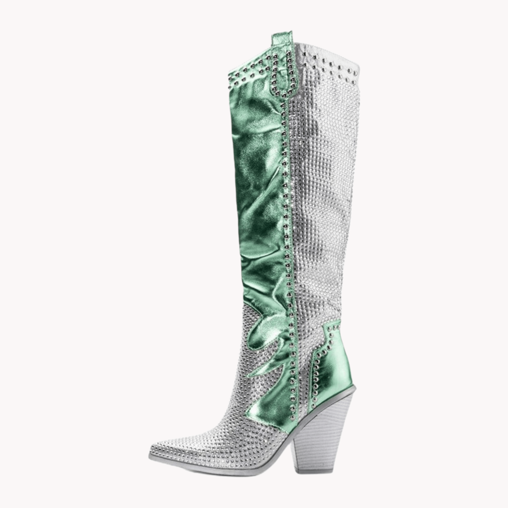 Rhinestone Metallic Pointy Toe Boots - Kelly Obi New York
