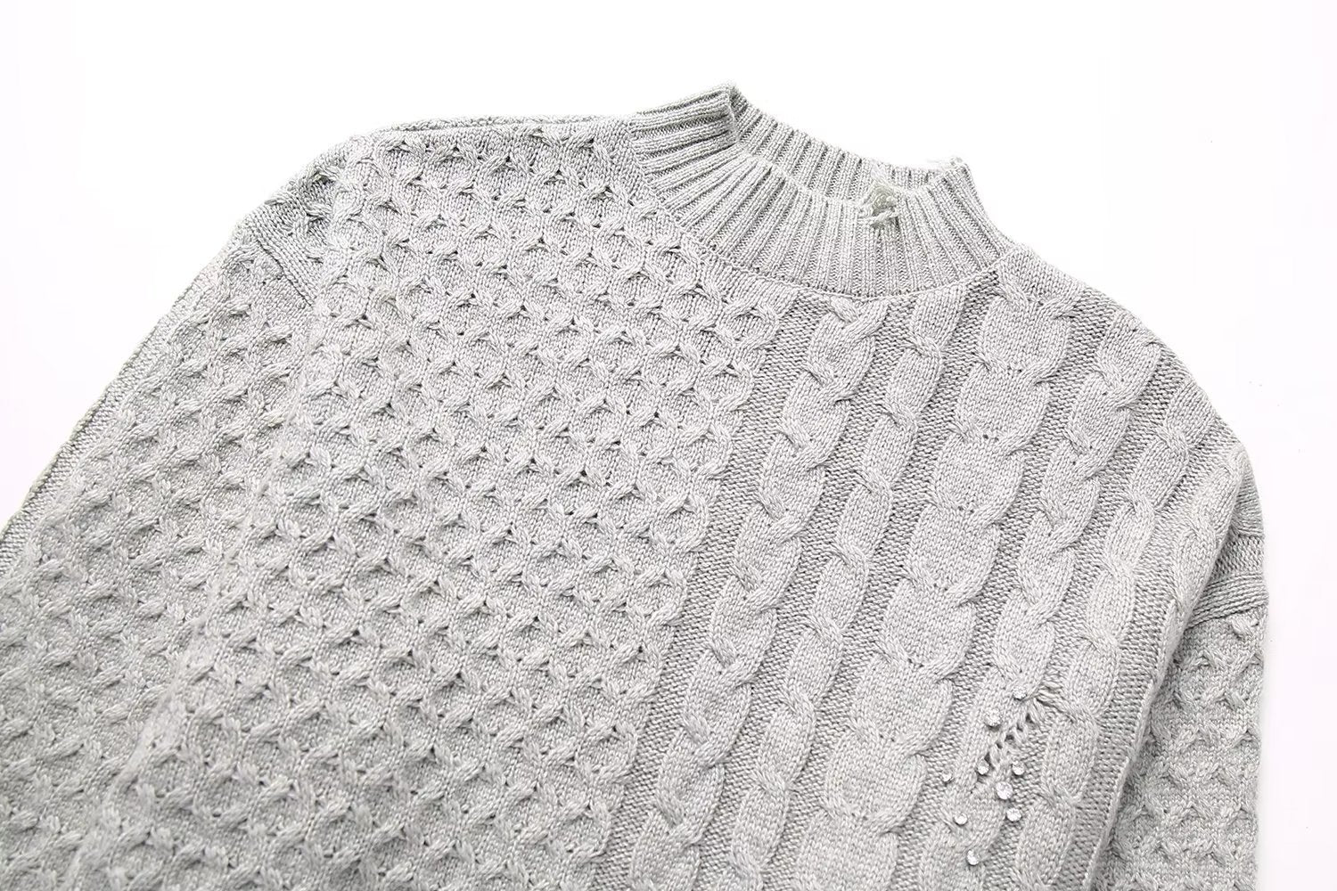 Rhinestones Cable Knit Sweater - Kelly Obi New York