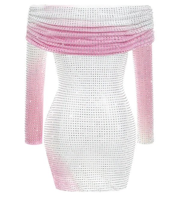 Rhinestones Encrusted Gradient Mini Dress - Kelly Obi New York