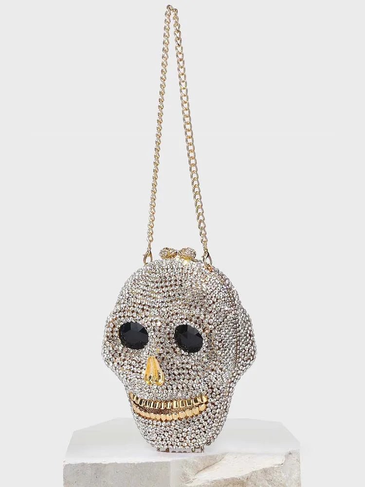 Rhinestones Encrusted Skull Head Clutch - Kelly Obi New York