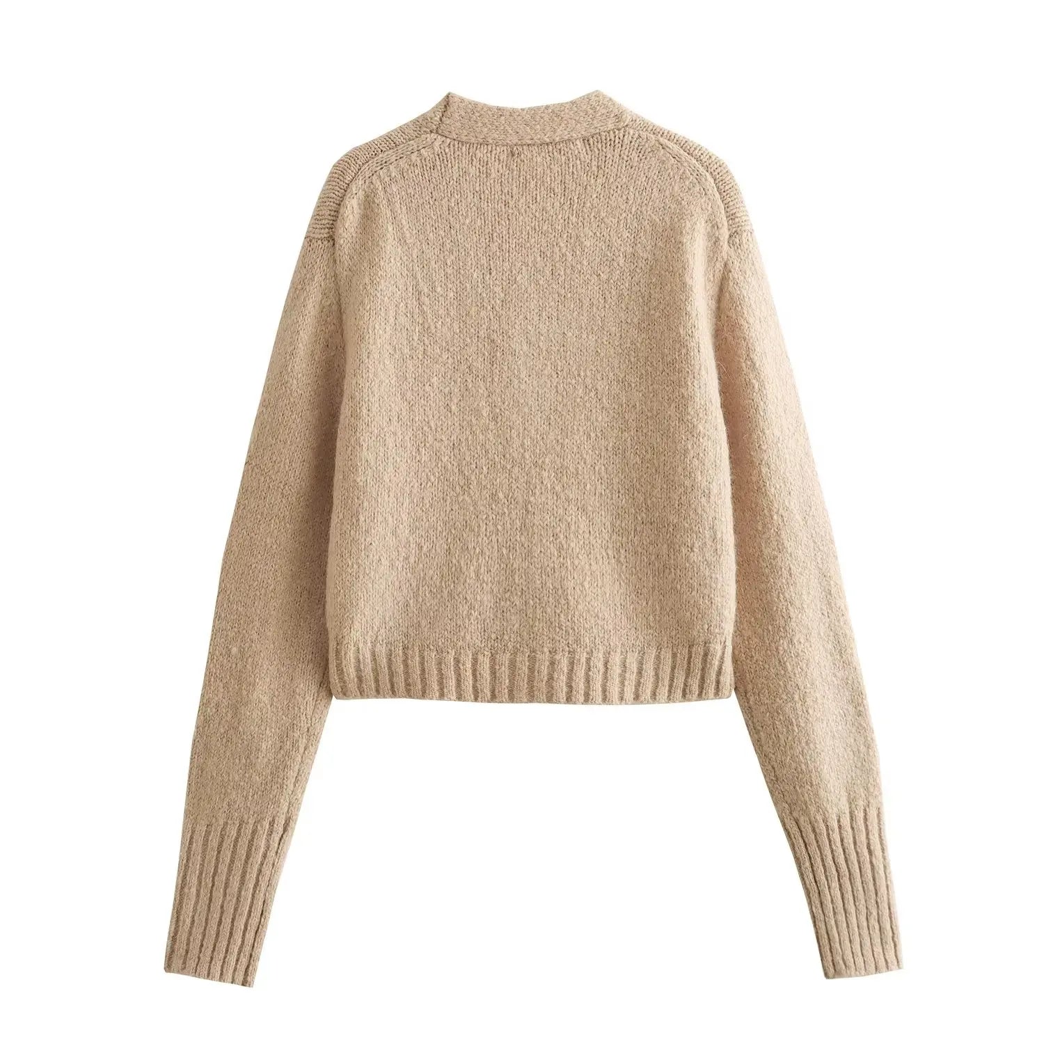 Ribbed Pockets Knitted Short Cardigan - Kelly Obi New York