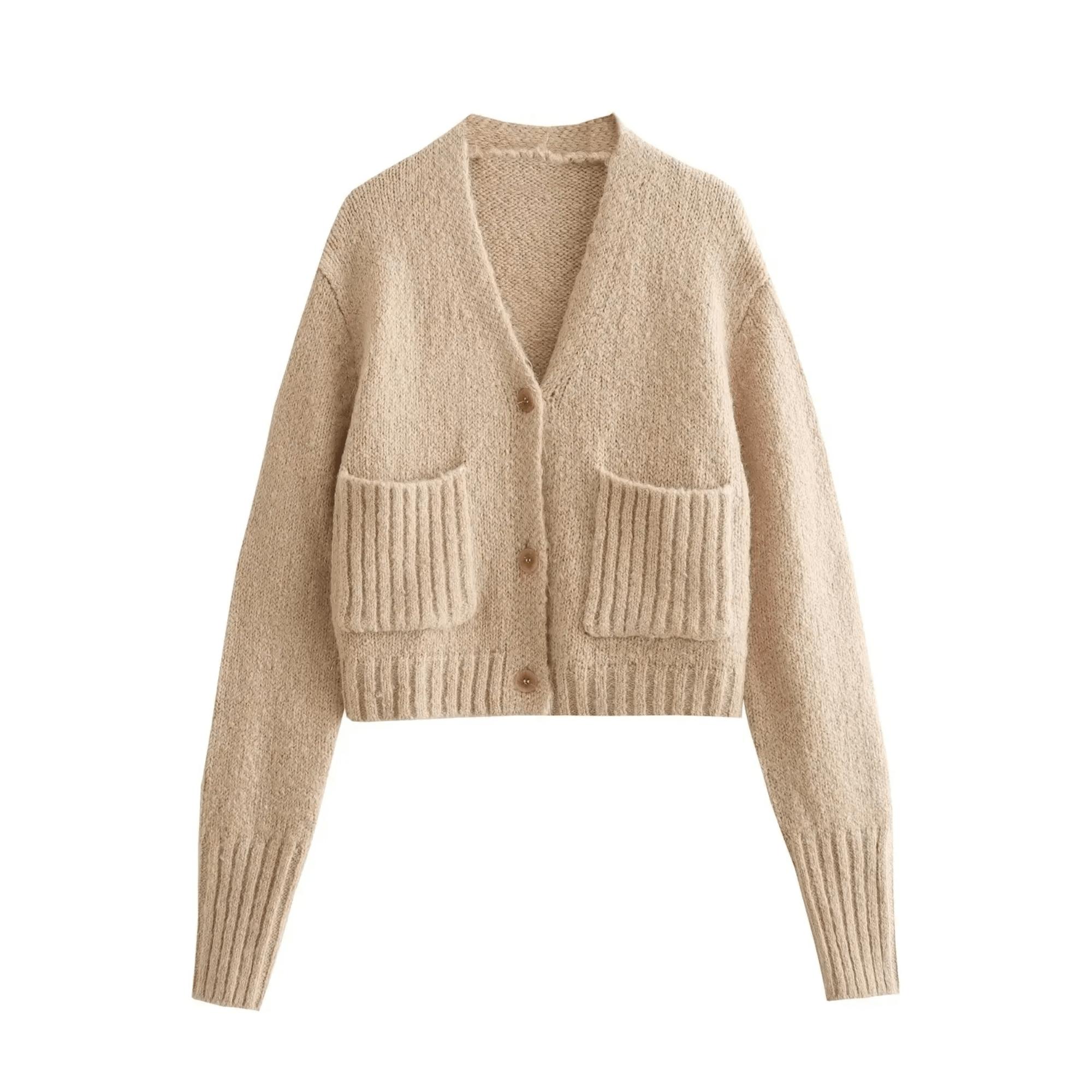 Ribbed Pockets Knitted Short Cardigan - Kelly Obi New York