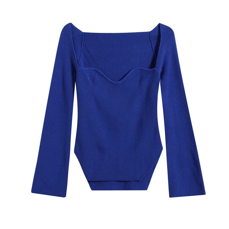 Ribbed Sweetheart Long Sleeve Top - Kelly Obi New York