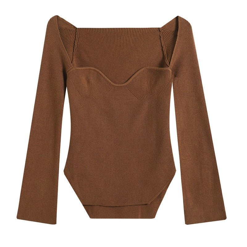 Ribbed Sweetheart Long Sleeve Top - Kelly Obi New York