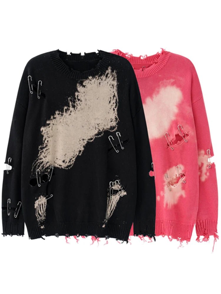 Rips Pins Distressed Knit Sweater - Kelly Obi New York