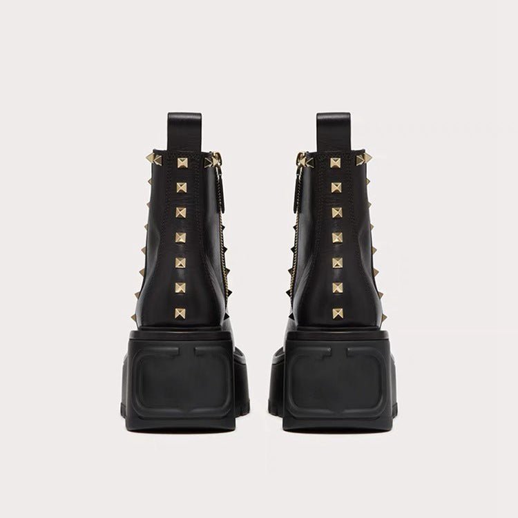 Rivets Chunky Heels Ankle Boots - Kelly Obi New York