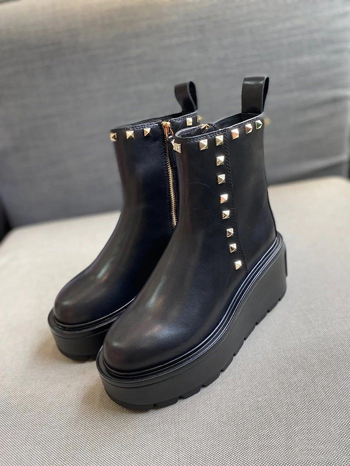 Rivets Chunky Heels Ankle Boots - Kelly Obi New York