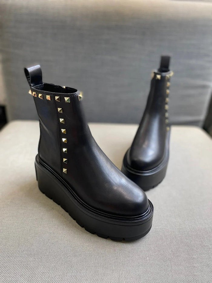 Rivets Chunky Heels Ankle Boots - Kelly Obi New York