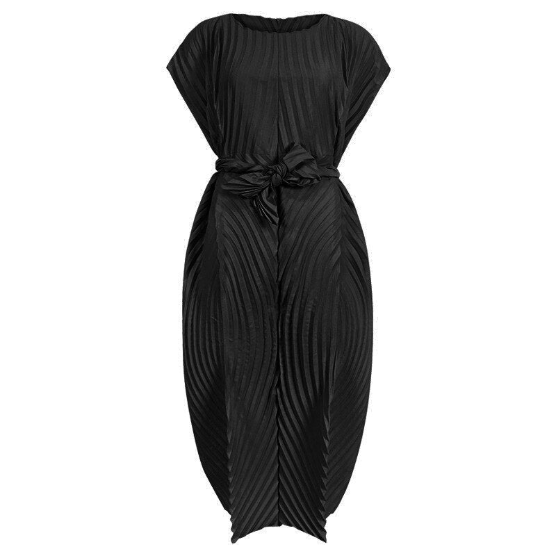 Round Collar Pleated Dress - Kelly Obi New York