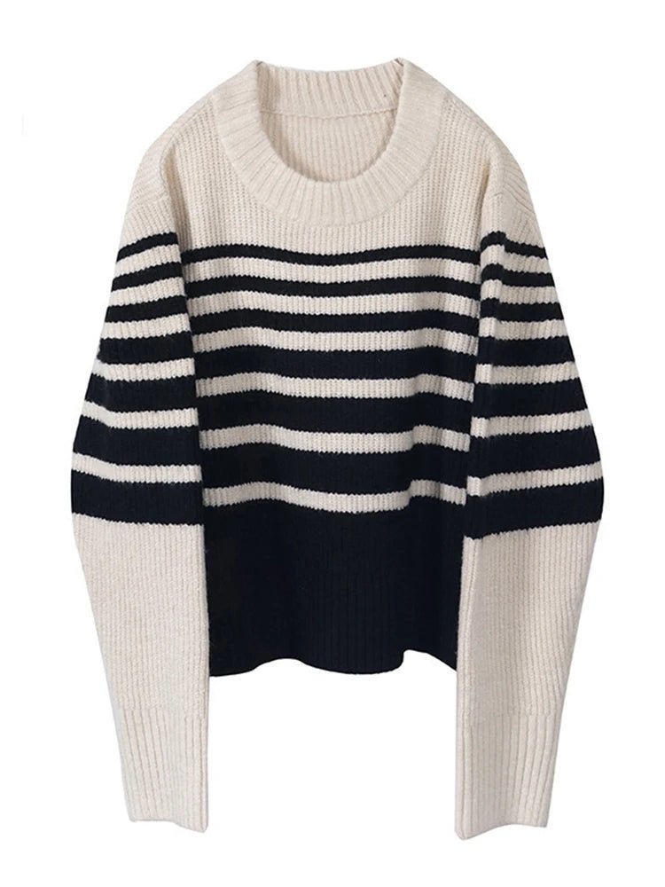 Round Neck Striped Knit Sweater - Kelly Obi New York