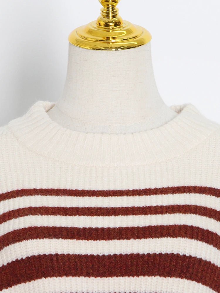 Round Neck Striped Knit Sweater - Kelly Obi New York