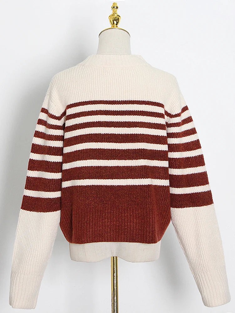 Round Neck Striped Knit Sweater - Kelly Obi New York