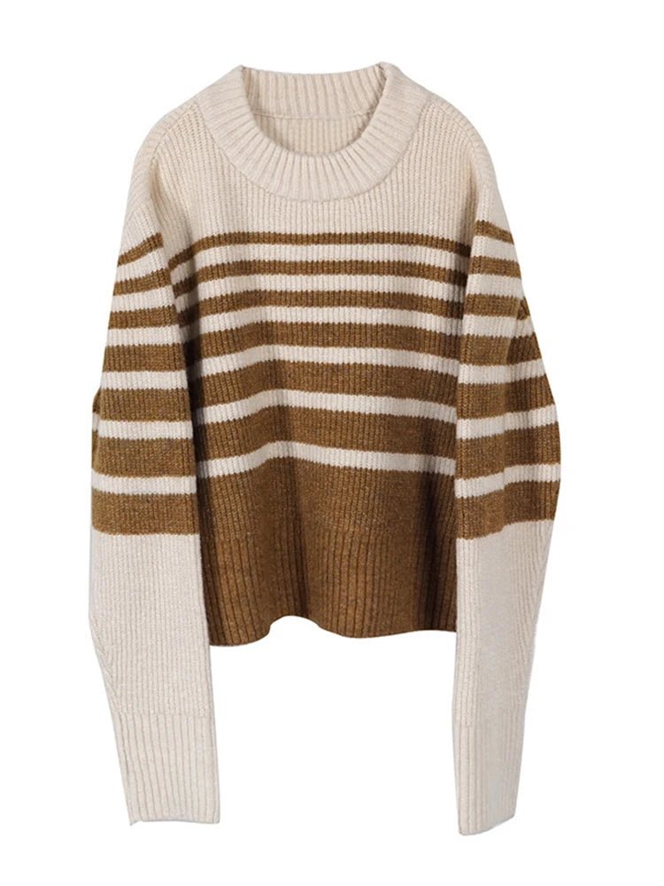 Round Neck Striped Knit Sweater - Kelly Obi New York