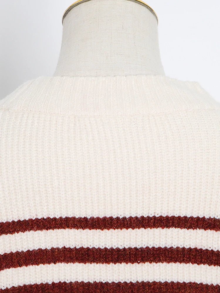 Round Neck Striped Knit Sweater - Kelly Obi New York