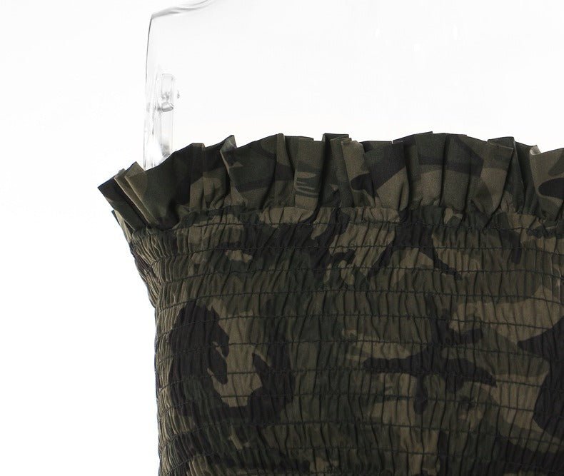 Ruffled Camouflage Sleeveless Cropped Top - Kelly Obi New York