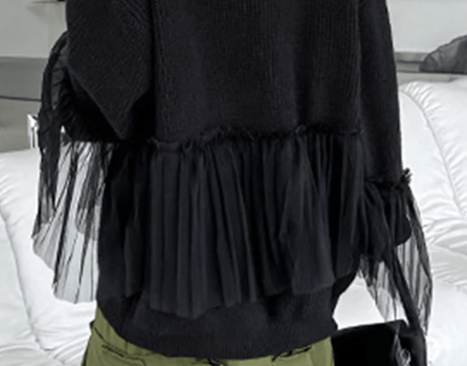 Ruffled Mesh Patchwork Knit Top - Kelly Obi New York