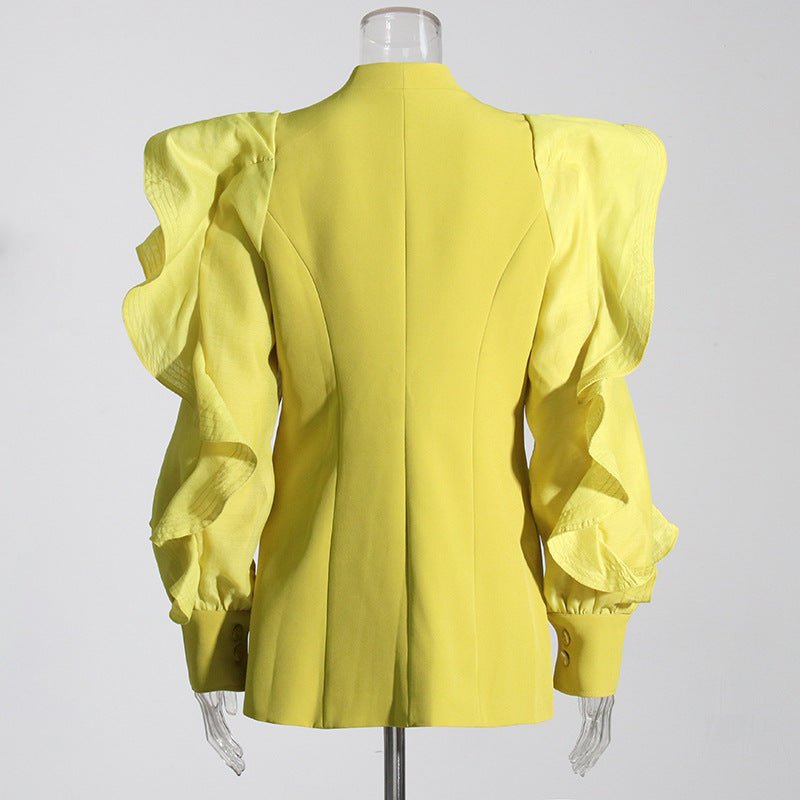 Ruffled Sleeves Single-Breasted Blazer - Kelly Obi New York