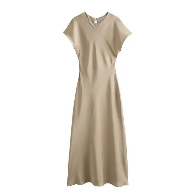 Satin Effect Sleeveless Midi Dress - Kelly Obi New York