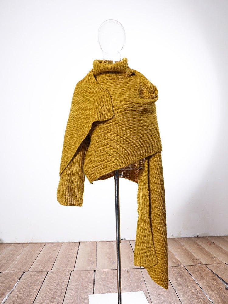 Scarf Sleeve Turtleneck Knit Top - Kelly Obi New York