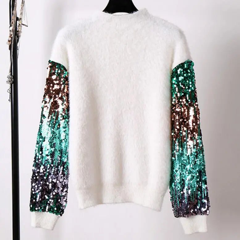 Sequined Sleeves Knit Sweater - Kelly Obi New York