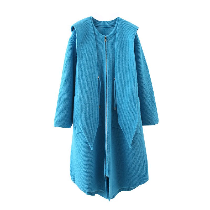 Shawl Collar Hooded Knitted Coat - Kelly Obi New York