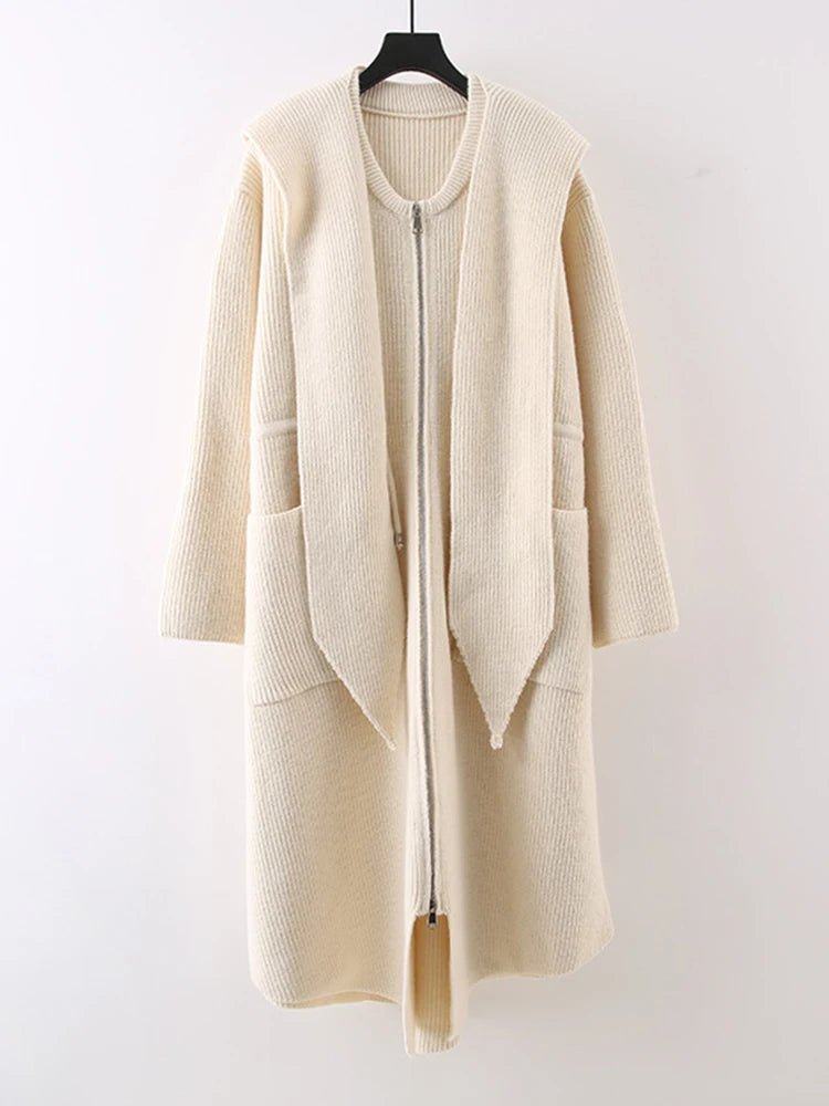 Shawl Collar Hooded Knitted Coat - Kelly Obi New York