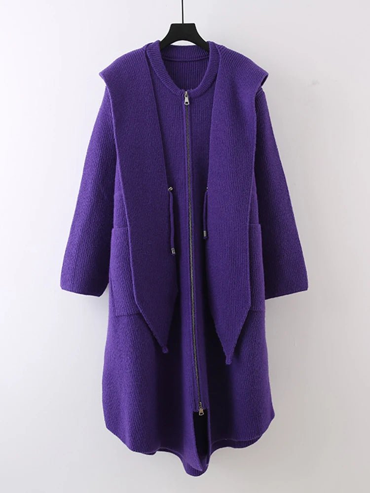 Shawl Collar Hooded Knitted Coat - Kelly Obi New York