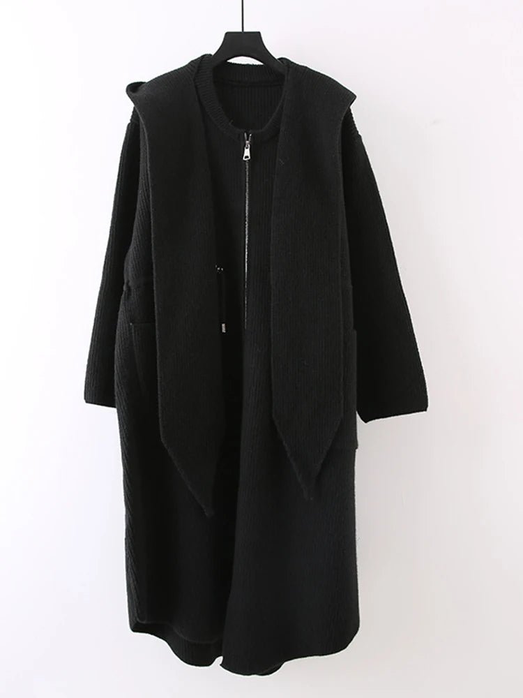 Shawl Collar Hooded Knitted Coat - Kelly Obi New York