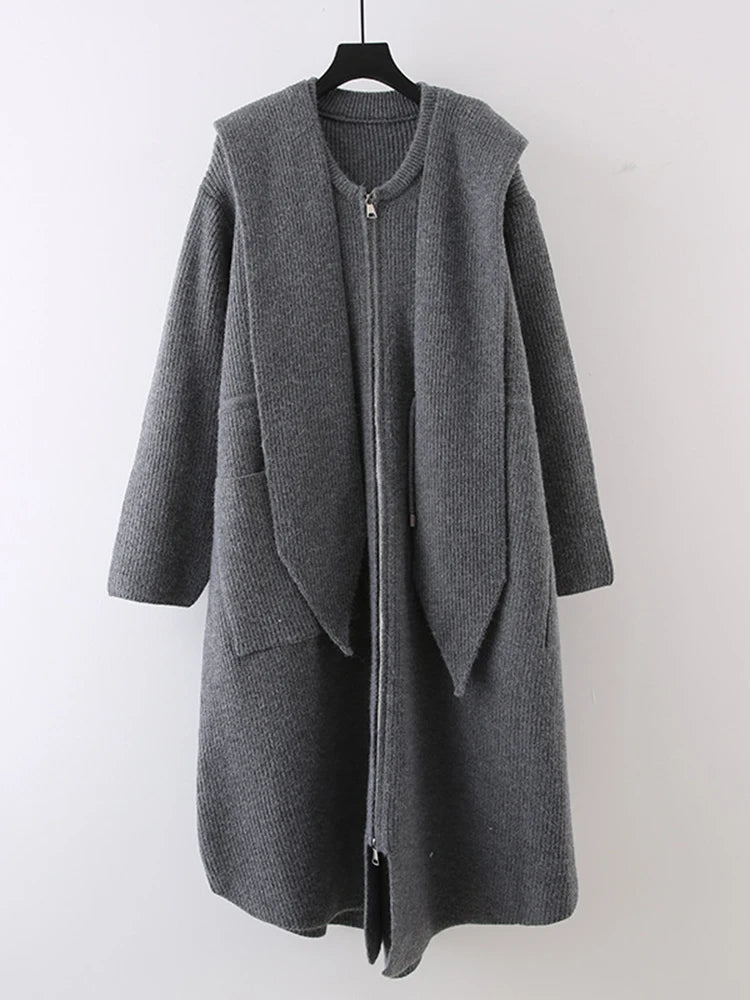 Shawl Collar Hooded Knitted Coat - Kelly Obi New York