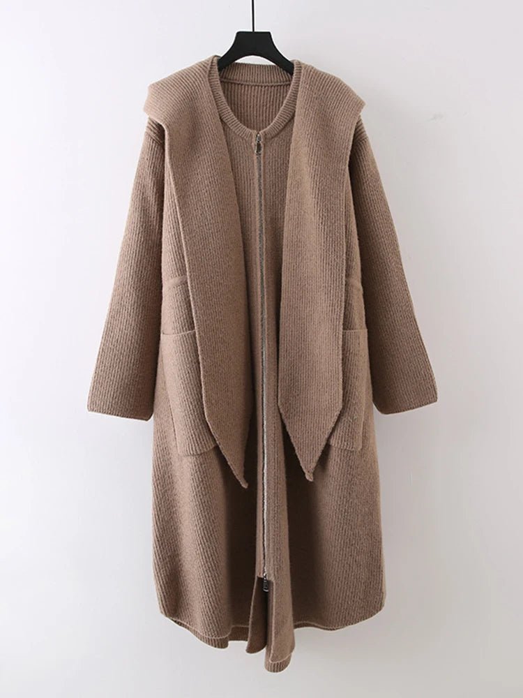 Shawl Collar Hooded Knitted Coat - Kelly Obi New York