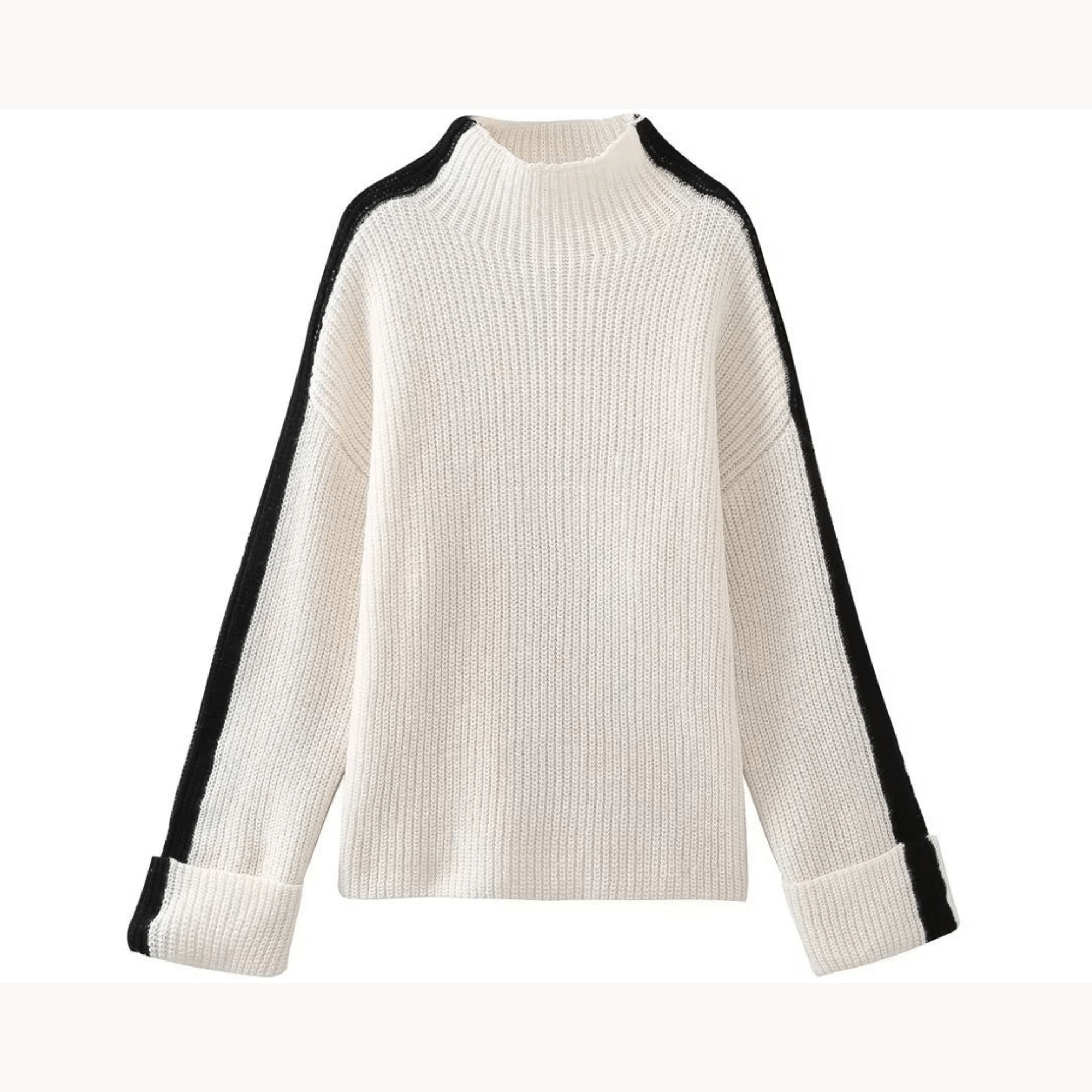 Side Striped Half Turtleneck Knit Pullover - Kelly Obi New York