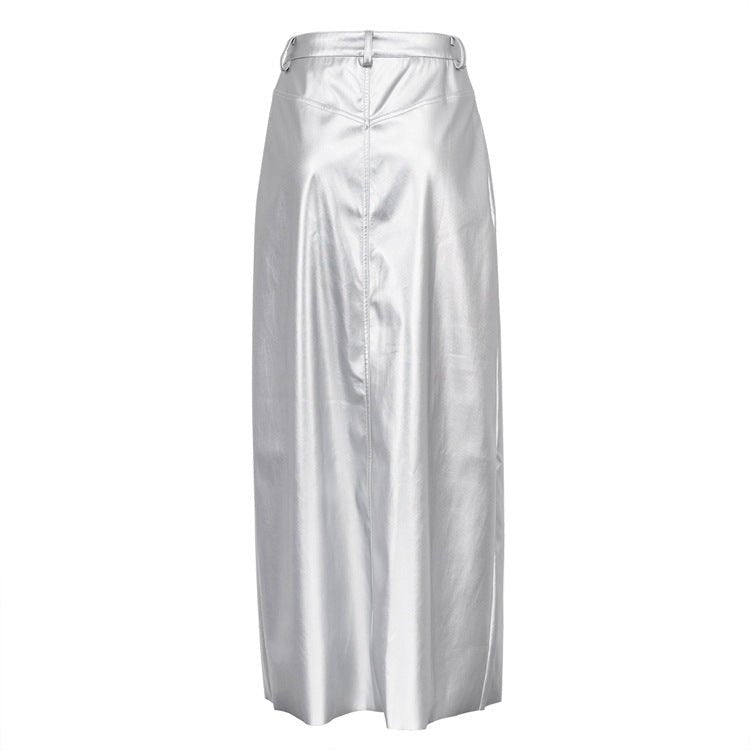 Silver High Slit Ankle Length Skirt - Kelly Obi New York