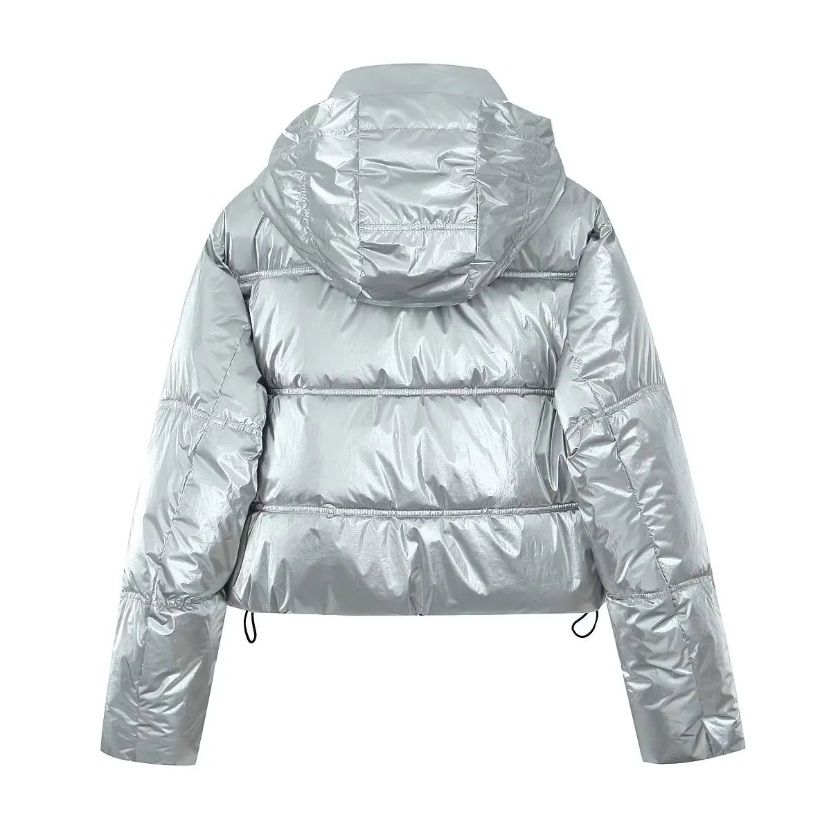 Silver Hooded Padded Cropped Jacket - Kelly Obi New York