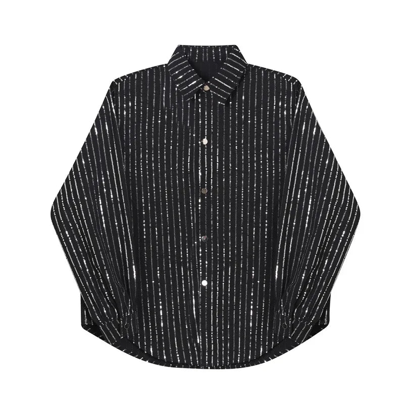 Silver Pinstripes Loose Fit Shirt - Kelly Obi New York