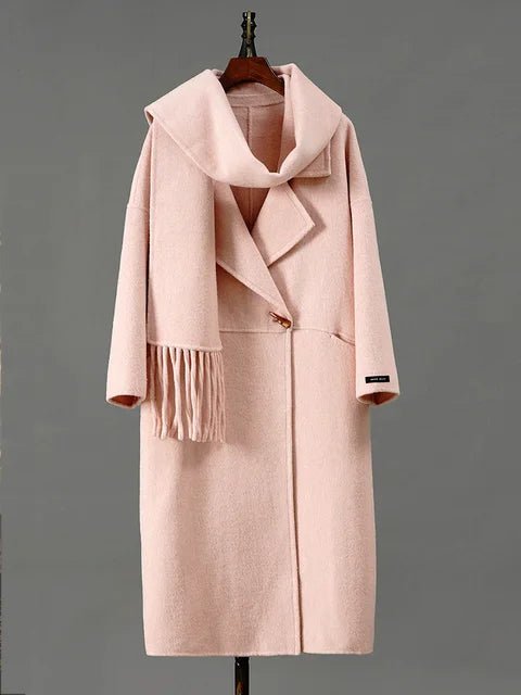 Single Button Scarf Collar Wool Coat - Kelly Obi New York