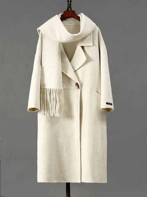 Single Button Scarf Collar Wool Coat - Kelly Obi New York