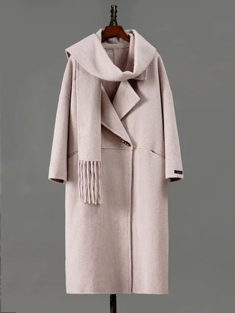 Single Button Scarf Collar Wool Coat - Kelly Obi New York