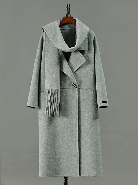 Single Button Scarf Collar Wool Coat - Kelly Obi New York